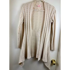 ShowPo. Cream Colored Long Sleeve Open Cardigan with Cascading on Bottom A191